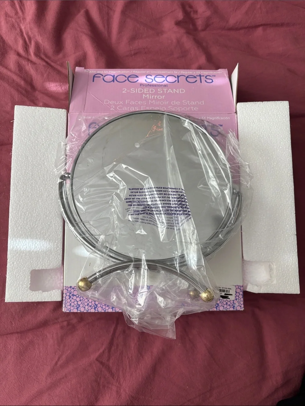 Face Secrets 2-Sided Stand Mirror - Pink & Cream Box BRAND NEW